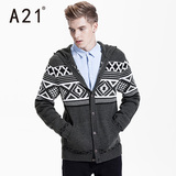 A21男装连帽开衫长袖单层外套 时尚潮流保暖个性毛衣秋冬装