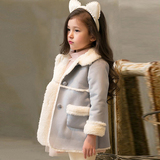 女童皮毛一体外套2015韩国童装中大童加绒皮外套公主外套大衣冬款