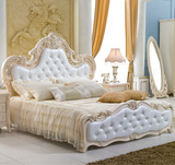 欧式床1米8双人实木床奢华田园风格真皮白色公主床储物结婚床现货