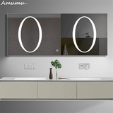 方形壁挂式超大的圆形灯光LED镜灯高清浴室镜子适用于双人双台盆
