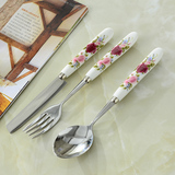 陶瓷刀叉欧式西餐餐具牛排刀叉陶瓷柄创意可爱不锈钢三件套刀叉勺