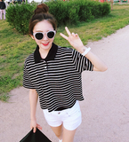 韩国ulzzang短袖T恤女学生原宿bf风韩版宽松条纹半袖中袖上衣夏季