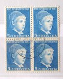 瑞士邮票1963年儿童像雕版信销四方连