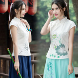 2016夏中国风唐装民国中式女装复古改良旗袍上衣修身短款短袖茶服