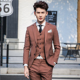 新款韩版男士加厚纯色修身西装三件套新郎结婚礼服西服套装潮