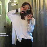 LA韩国代购正品2016春季新款 时髦洋气侧开叉宽松蝙蝠袖长袖T恤女