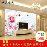 欧式3D立体玫瑰花卉壁画 蝴蝶卧室无缝壁纸 客厅沙发电视背景墙纸