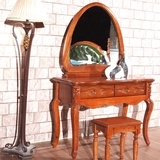 美式全实木梳妆台 简约小户型迷你橡木化妆桌凳雕花简易卧室家具