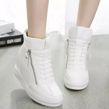 冬季韩版内增高女鞋白色厚底松糕棉鞋坡跟平底休闲鞋高帮运动鞋潮