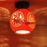 中国红釉中式古典景德镇LED陶瓷单头阳台门厅过道玄关吸顶灯吊灯