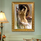 水竞油画人物画卧室装饰画休闲会所挂画手绘有框画裸人体美女背影