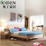 北欧宜家简约现代卧室家具双人床1.8 1.5米全实木床水曲柳橡木床