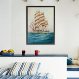 现代客厅装饰画复古帆船挂画沙发大海壁画餐厅简约墙画玄关有框画