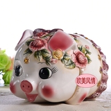 可爱大号陶瓷猪存钱罐 储蓄罐 玫瑰花储钱罐实用儿童礼品生日礼物
