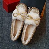 2014新款冬季女士雪地鞋加厚圆头平跟保暖棉鞋唐卡毛豆豆鞋金色