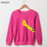 ONOZA2015春秋季新款纯色卡通圆领卫衣女 可爱长颈鹿薄款卫衣