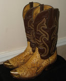 Stitched△美国代购  60年代古着孤品高跟褐色蛇纹高帮西部牛仔靴