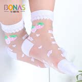 宝娜斯儿童袜子水晶袜夏季薄款丝袜女童草莓提花夏天超薄透气五双