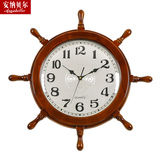 中国风实木中式挂钟客厅墙壁挂表创意静音个性时钟船舵石英钟表大