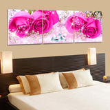现代简约客厅卧室无框装饰画床头挂画水晶三联画玫瑰花卉墙画壁画