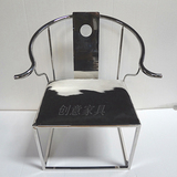 电脑椅靠背扶手围椅欧式不锈钢黑白奶牛皮休闲椅新古典创意洽谈椅