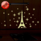 包邮 浪漫礼物巴黎埃菲尔铁塔墙贴 卧室床头玻璃窗夜光贴荧光贴