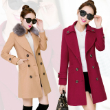 2015秋冬季新韩版女装修身羊绒呢子大衣中长款加厚茧型毛呢外套女
