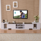 宜家简约现代电视机柜黑色钢化玻璃地柜可伸缩白色橡木纹电视柜