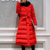 2015新款韩版女装冬季长款修身棉衣外套女过膝系带收腰加厚长棉袄