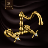 RGCN卫浴 全铜欧式入墙式浴室面盆龙头金色仿古水龙头冷热可旋转