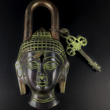 尼泊尔进口纯铜佛像门锁铜锁仿古铜锁手工纯铜释迦摩尼佛仿古铜锁