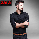 ZARA男装香港代购长袖衬衣男士衬衫立领纯棉新款休闲纽扣商务时尚