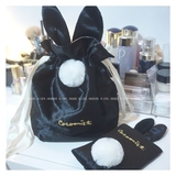 日本日单可爱甜美兔耳朵毛球刺绣束口袋收纳包化妆包卫生巾包