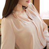 2016春秋装新款女式衬衫韩版优雅气质宽松大码长袖显瘦雪纺衫衬衣