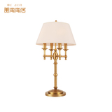 美式全铜台灯创意4头布艺灯罩欧式客厅书房卧室复古床头装饰台灯