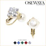 预定 [お世話や] [osewaya] 两种戴法几何钻石珍珠耳夹 无耳洞