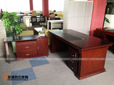 【样品】实木办公桌 L型胡桃木1.8米班台 油漆老板桌 带副台矮柜