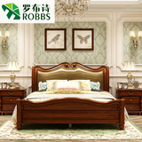 罗布诗美式风格床 实木床1.8米双人床真皮乡村床造旧复古大床8824