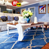 地中海时尚蓝色格子地毯客厅茶几宜家地毯晴纶满铺定制地毯包邮