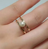 工厂货源 韩国正品 14k纯金  开口 双层珍珠 戒指 女生女友戒指