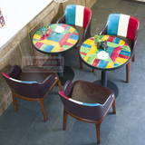 主题咖啡厅桌椅组合 美式乡村彩色餐桌实木 茶餐厅西餐厅桌椅组合