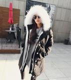 2015年冬季新款 欧美时尚 韩版女休闲显瘦大毛领中长款棉衣外套