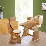 儿童学习桌松木实木可升降书桌写字桌台环保学生课桌椅套装包邮