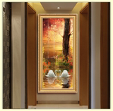 新欧式客厅玄关装饰画竖版过道走廊挂画大厅房间墙面壁画 天鹅湖