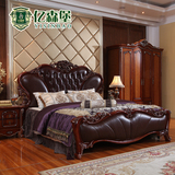 亿森堡家具 欧式深色床双人床 美式床橡木床 新古典真皮床1.8米