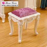 欧式梳妆凳 法式田园化妆凳白色雕花梳妆台凳子餐椅小方凳换鞋凳