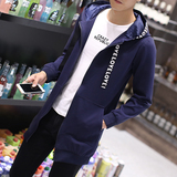 韩版青少年大码风衣男薄款学生修身型纯色简约中长款帅气外套男潮