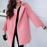 2015冬装韩版时尚甜美茧型毛呢外套女中长款加厚宽松直筒呢子大衣