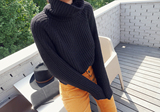 【韩国每周到货】东大门代购超短纯色宽松高领套头毛衣针织衫