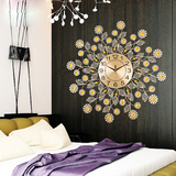 太阳花钟表挂钟客厅现代创意金色壁钟铁艺餐厅卧室装饰静音石英钟